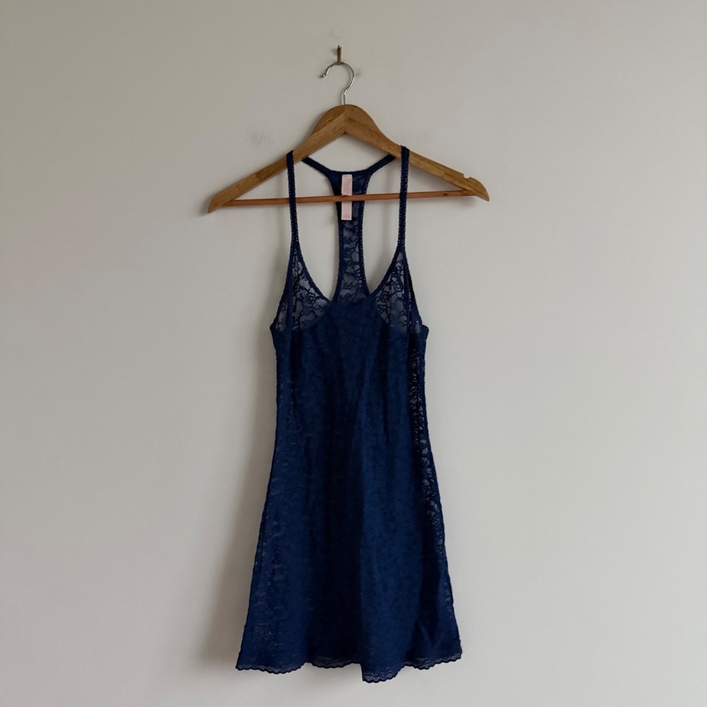 Vintage Y2K Victoria's Secret Blue Lace Slip Dress Size Small